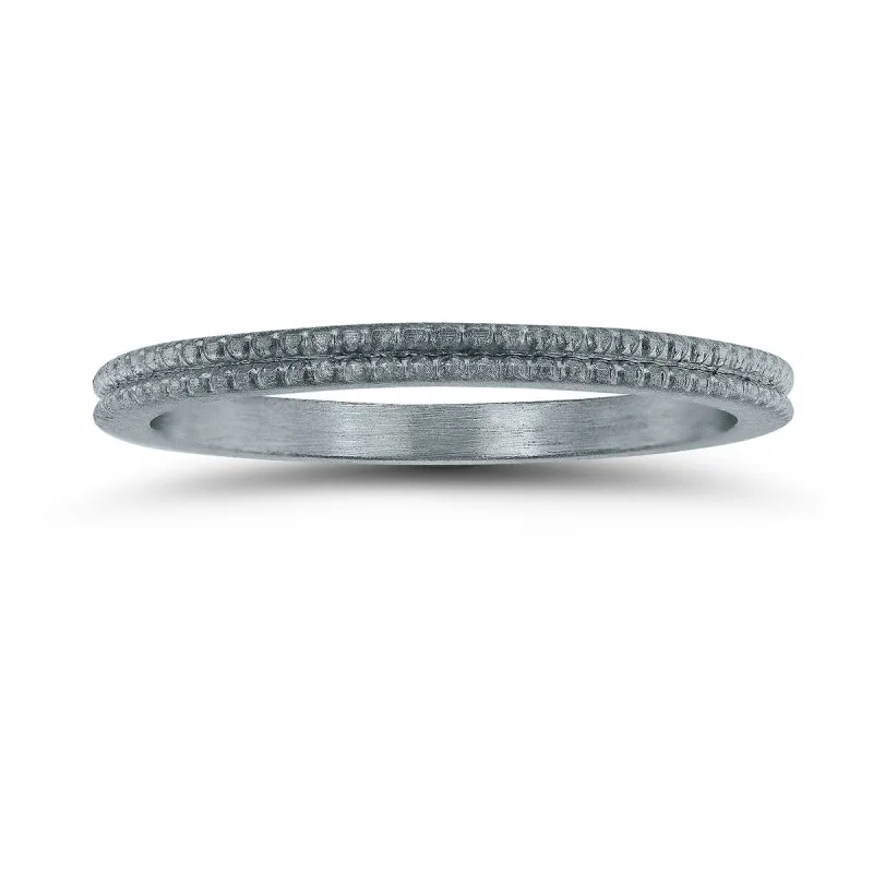 1.5MM Thin Beaded Wedding Band in 14K White Gold sold by Zulily