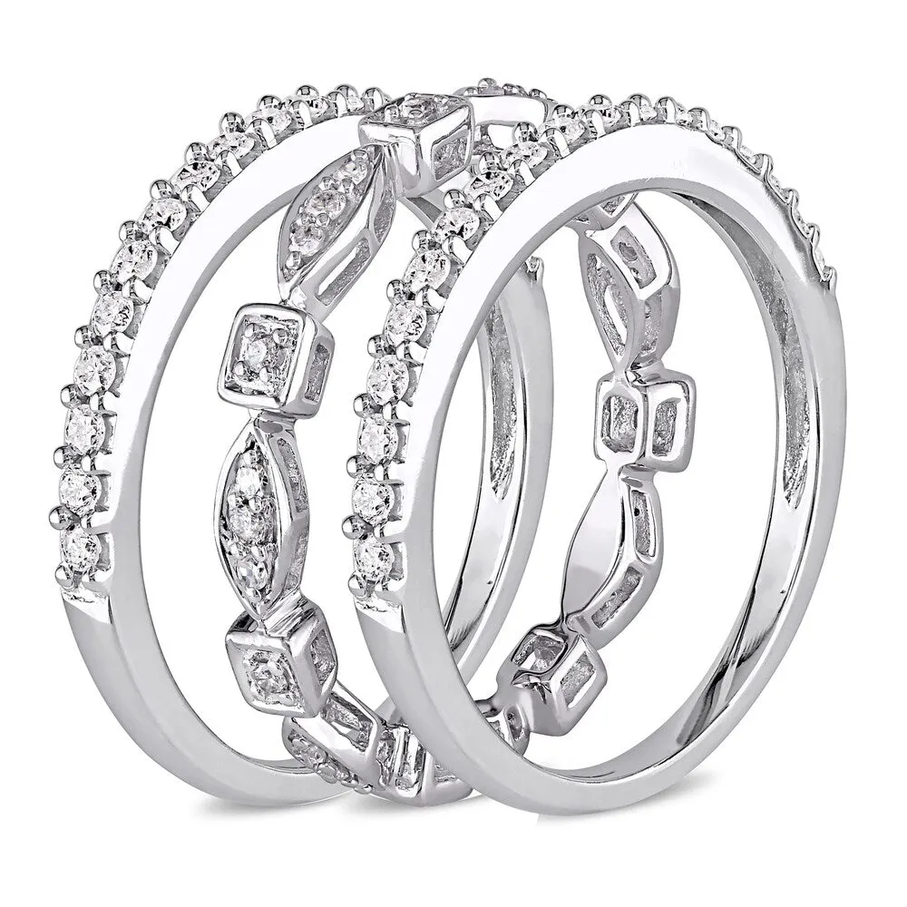Miadora Signature Collection 10k White Gold 3/4ct TDW Diamond 3-piece Anniversary Stackable Ring Set sold by Zulily product image thumbnail 2