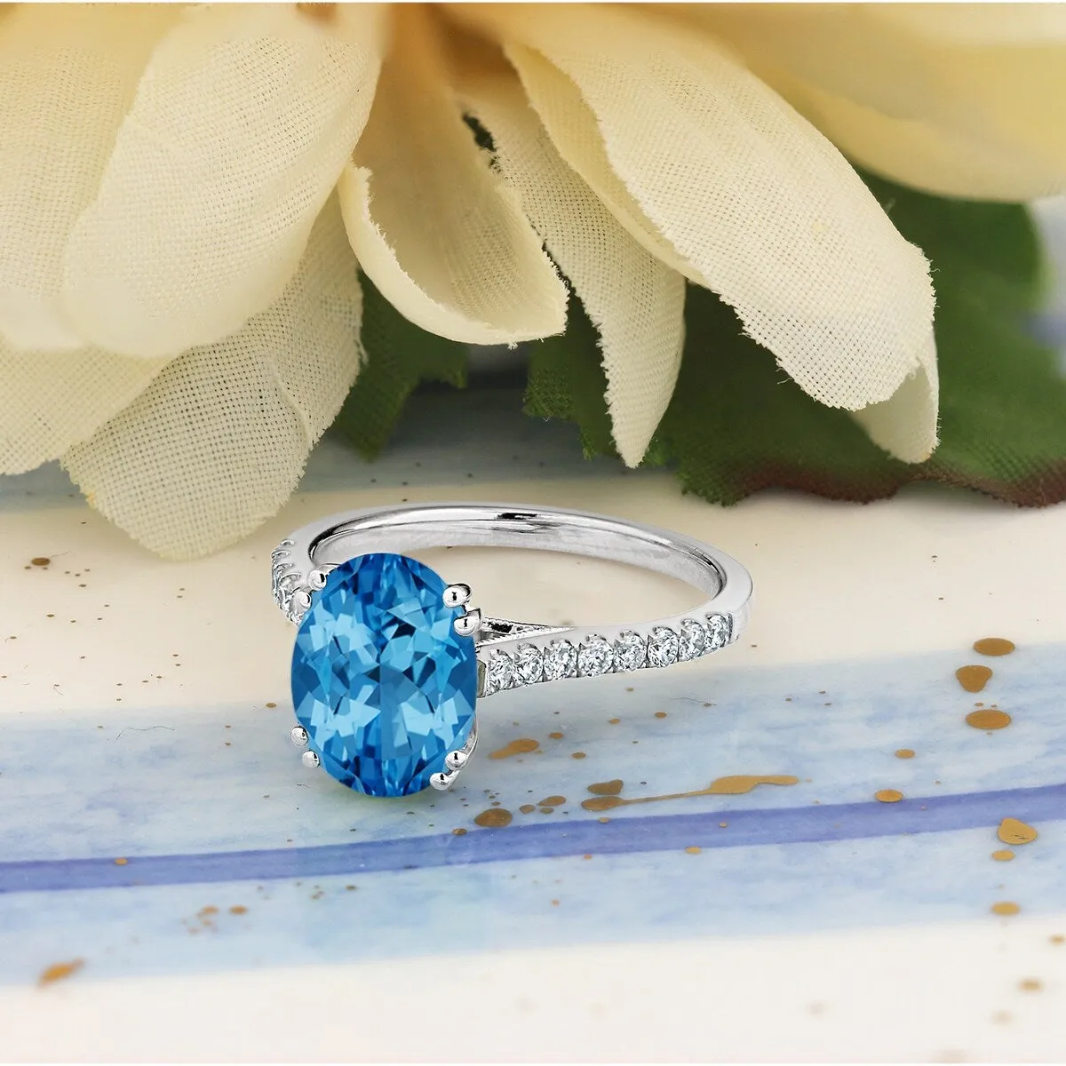 Auriya 2 3/4ct Fancy Oval Swiss Blue Topaz and Diamond Engagement Ring 1/4ctw 14k Gold sold by Zulily