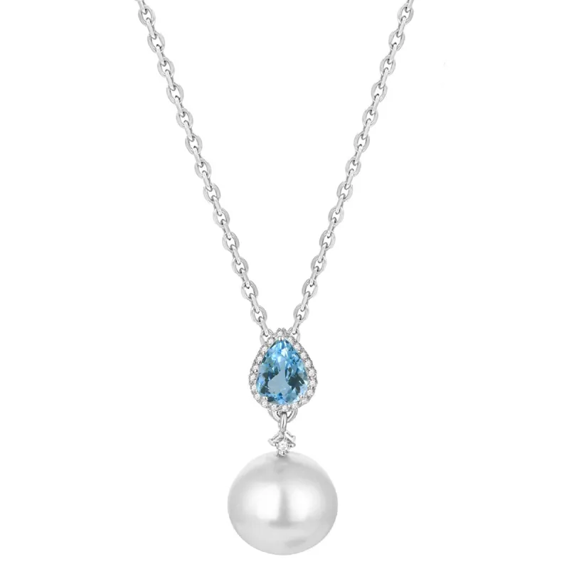 14MM Shell Pearl and Aquamarine Drop Pendant sold by Zulily