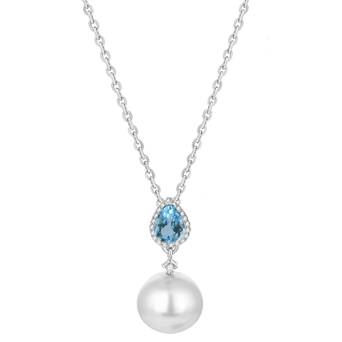 14MM Shell Pearl and Aquamarine Drop Pendant sold by Zulily