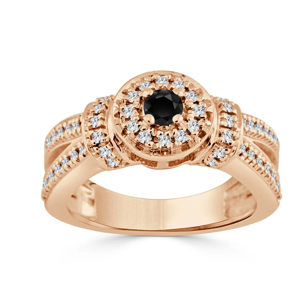 14k Gold 1/2ct TDW Round Black Diamond Halo Engagement Ring by Auriya sold by Zulily product image thumbnail 3