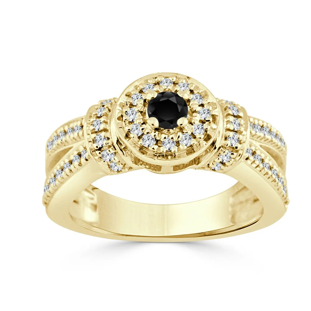 14k Gold 1/2ct TDW Round Black Diamond Halo Engagement Ring by Auriya sold by Zulily product image thumbnail 2