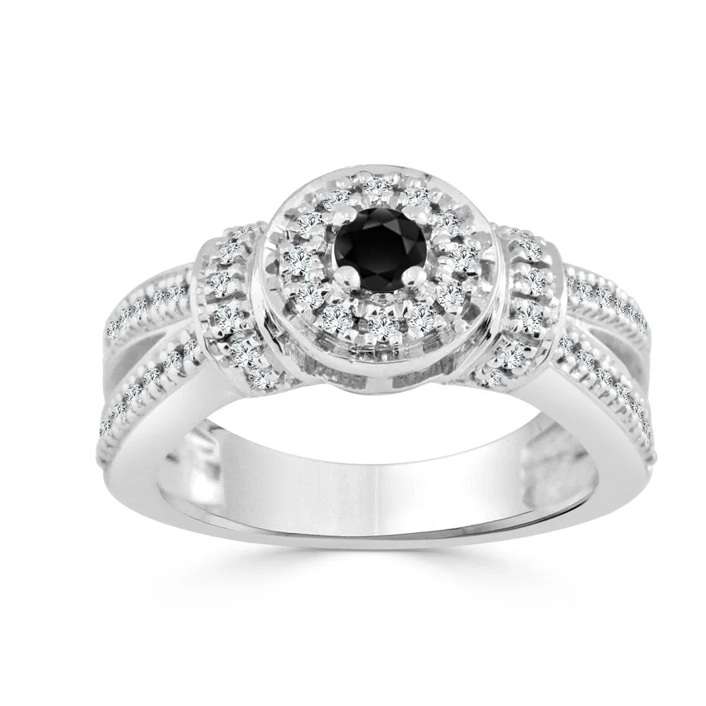 14k Gold 1/2ct TDW Round Black Diamond Halo Engagement Ring by Auriya sold by Zulily
