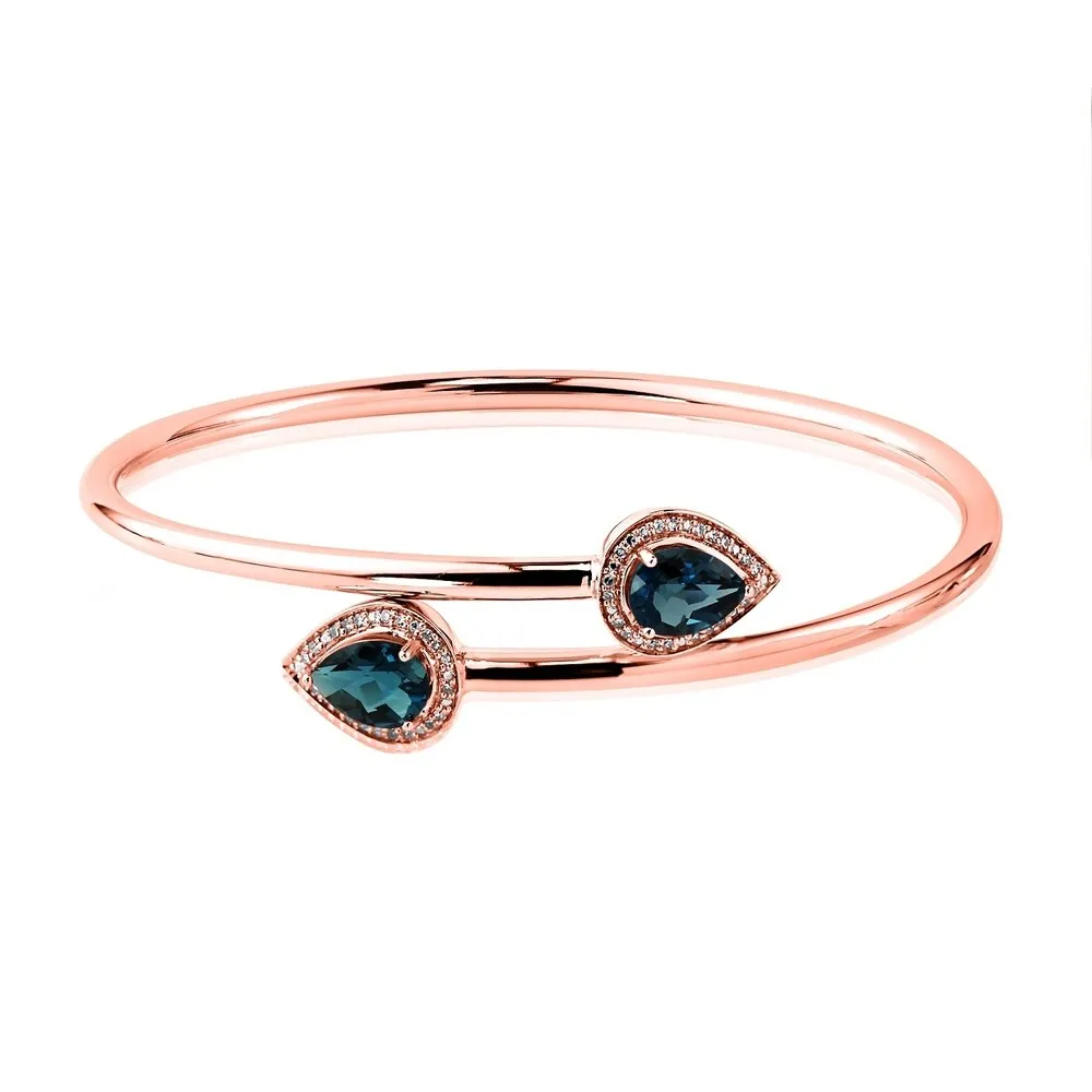 Auriya 2 1/2ct Pear-Shaped London-Blue Topaz Gold over Silver Bangle Bracelet with Diamond Accents sold by Zulily product image thumbnail 3
