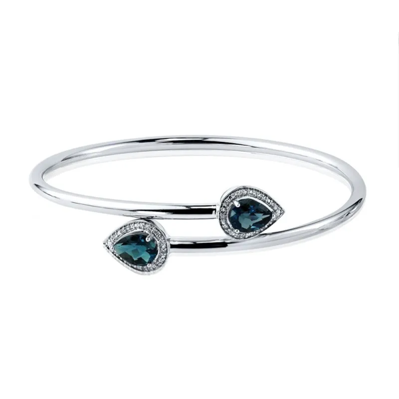 Auriya 2 1/2ct Pear-Shaped London-Blue Topaz Gold over Silver Bangle Bracelet with Diamond Accents sold by Zulily