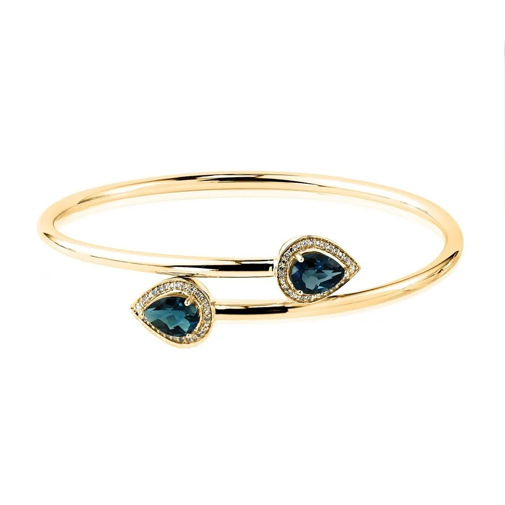 Auriya 2 1/2ct Pear-Shaped London-Blue Topaz Gold over Silver Bangle Bracelet with Diamond Accents sold by Zulily product image thumbnail 2