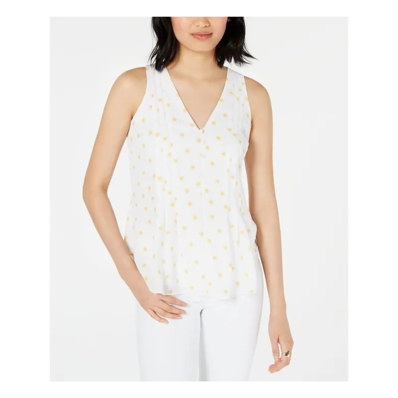 MAISON JULES Womens White Floral Sleeveless V Neck White Size M sold by Zulily