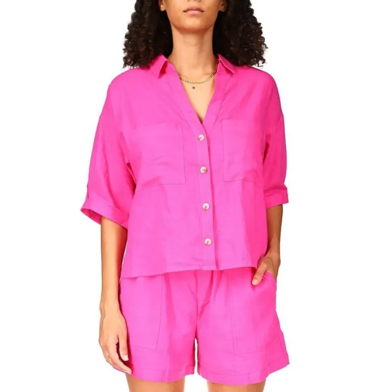 Sanctuary Women's Easy Linen Blend Button Up Shirt Pink Size X-Large sold by Zulily