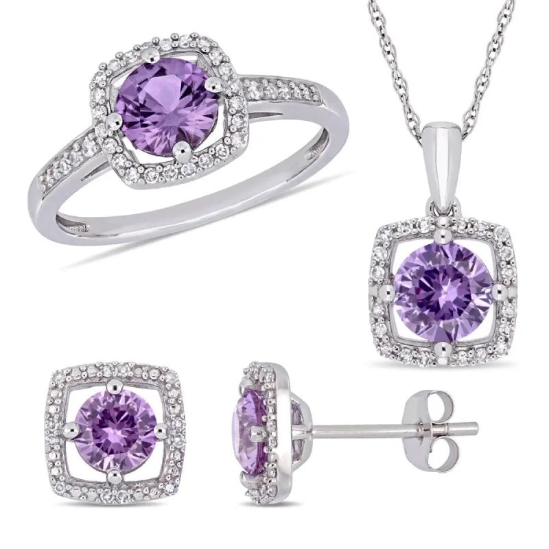 Miadora 10k White Gold Created Alexandrite and 1/3ct TDW Diamond Floating Halo Jewelry Set sold by Zulily