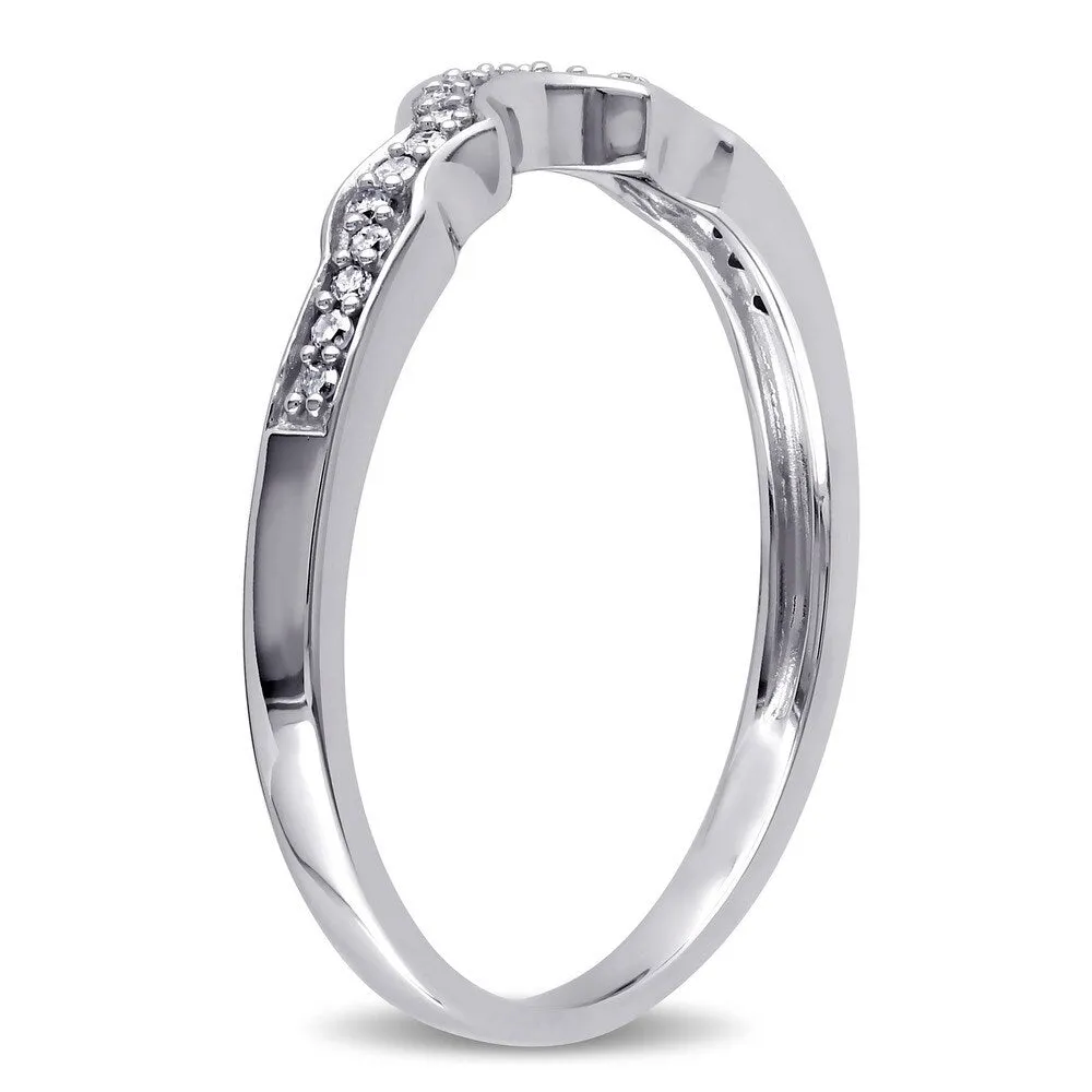 Miadora 10k White Gold 1/10ct TDW Diamond Stackable Contoured Wedding Band (G-H, I2-I3) sold by Zulily product image thumbnail 2