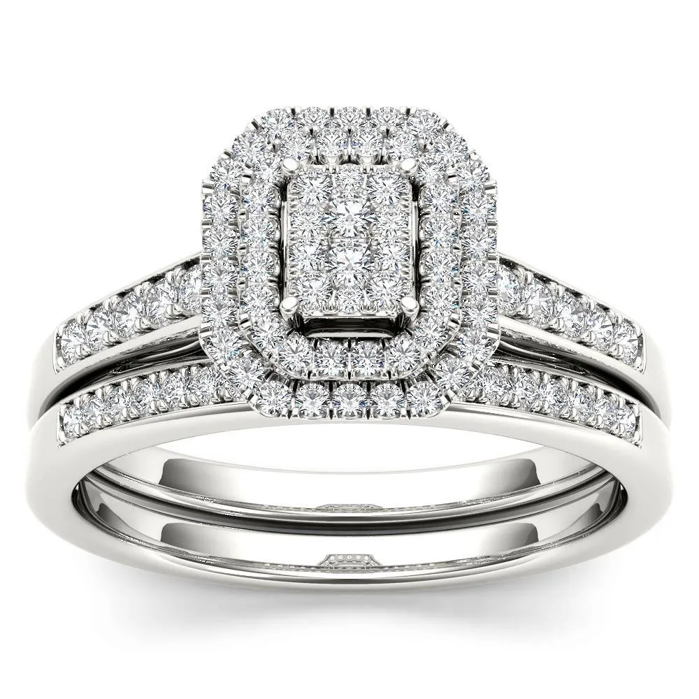 De Couer IGI Certified 14k White Gold 1/3ct TDW Diamond Cluster Halo Engagement Ring Set - White H-I sold by Zulily