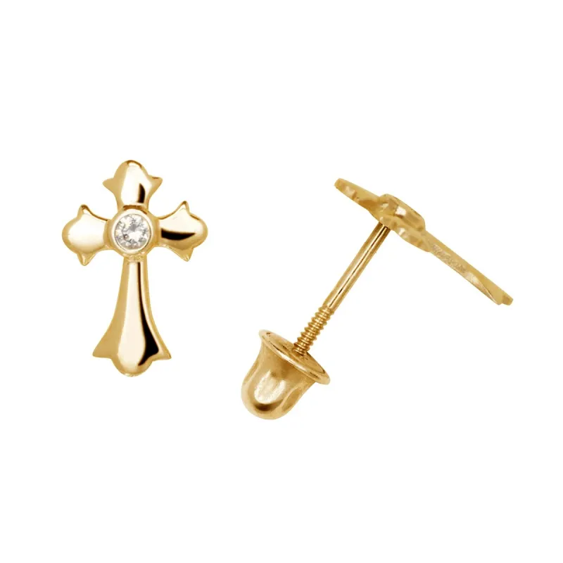 Curata Solid 14k Yellow or White Gold Small Round Cubic Zirconia Flared Cross Stud Screw-back Earrings (7x10mm) sold by Zulily