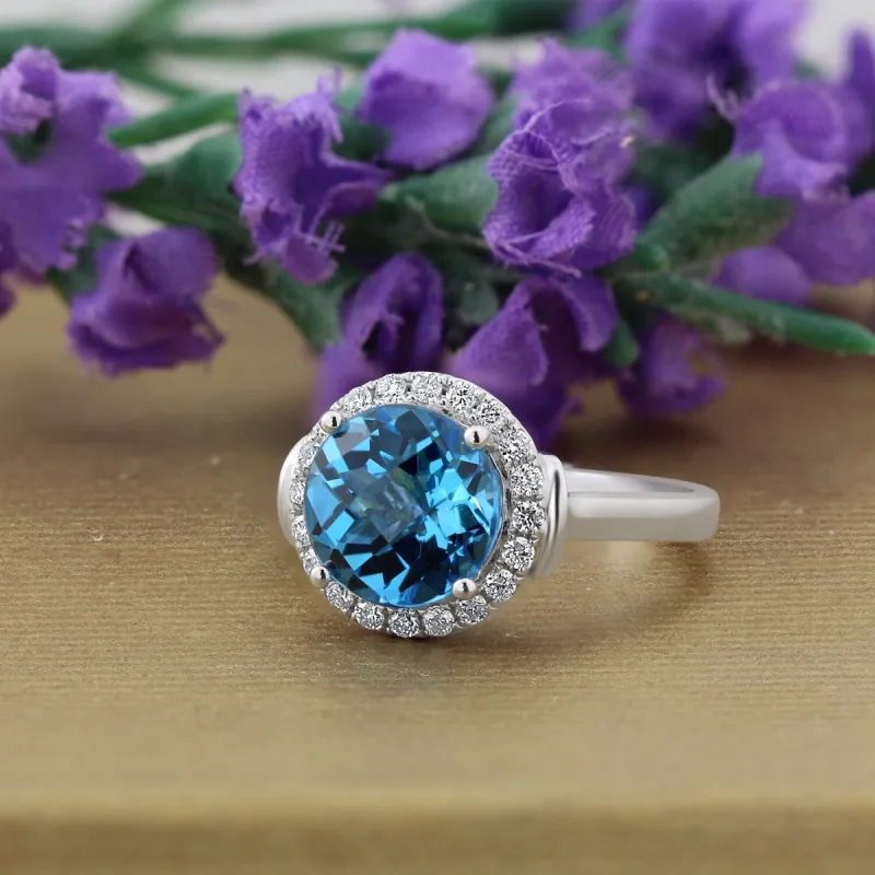 Auriya 3 5/8ct Round Swiss Blue Topaz and Halo Diamond Engagement Ring 1/4ctw 14k Gold sold by Zulily