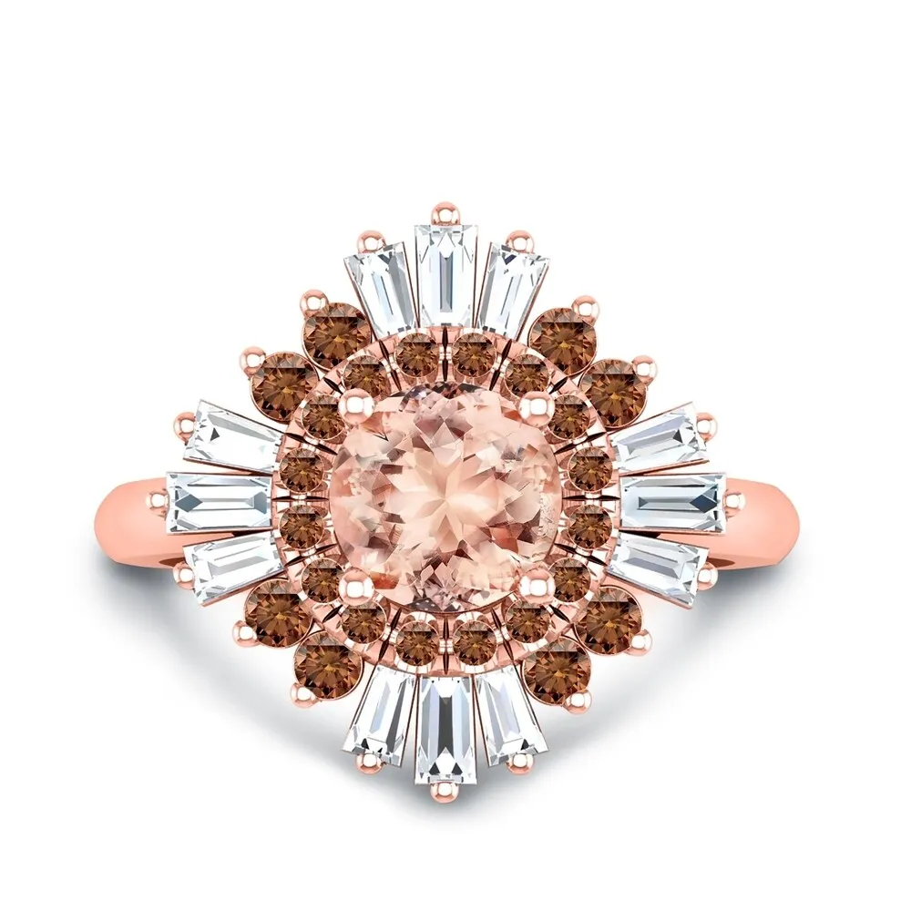 Auriya 14k Rose Gold Vintage Ballerina 1ct Morganite and 1ct Baguette Halo Diamond Engagement Ring sold by Zulily