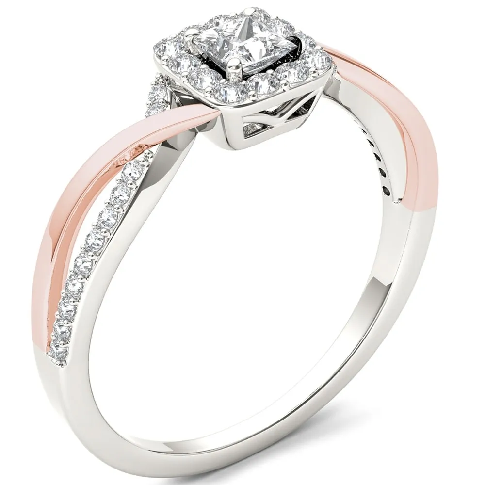 De Couer IGI Certified 10k Pink Two-Tone White Gold 1/2ct TDW Diamond Classic Criss-Cross Engagement Ring sold by Zulily product image thumbnail 2