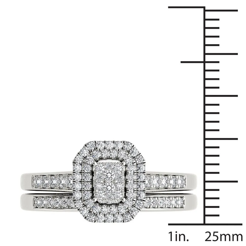 De Couer IGI Certified 14k White Gold 1/3ct TDW Diamond Cluster Halo Engagement Ring Set - White H-I sold by Zulily product image thumbnail 4