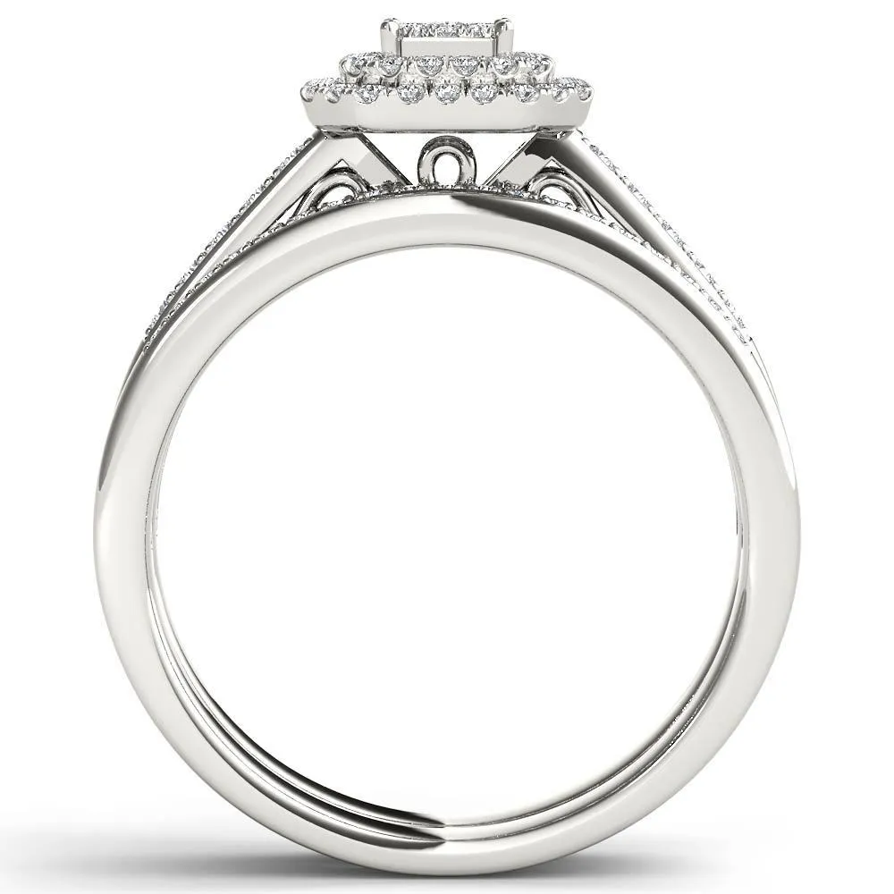 De Couer IGI Certified 14k White Gold 1/3ct TDW Diamond Cluster Halo Engagement Ring Set - White H-I sold by Zulily product image thumbnail 3