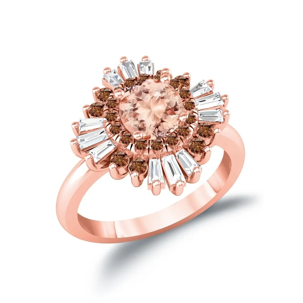 Auriya 14k Rose Gold Vintage Ballerina 1ct Morganite and 1ct Baguette Halo Diamond Engagement Ring sold by Zulily product image thumbnail 3
