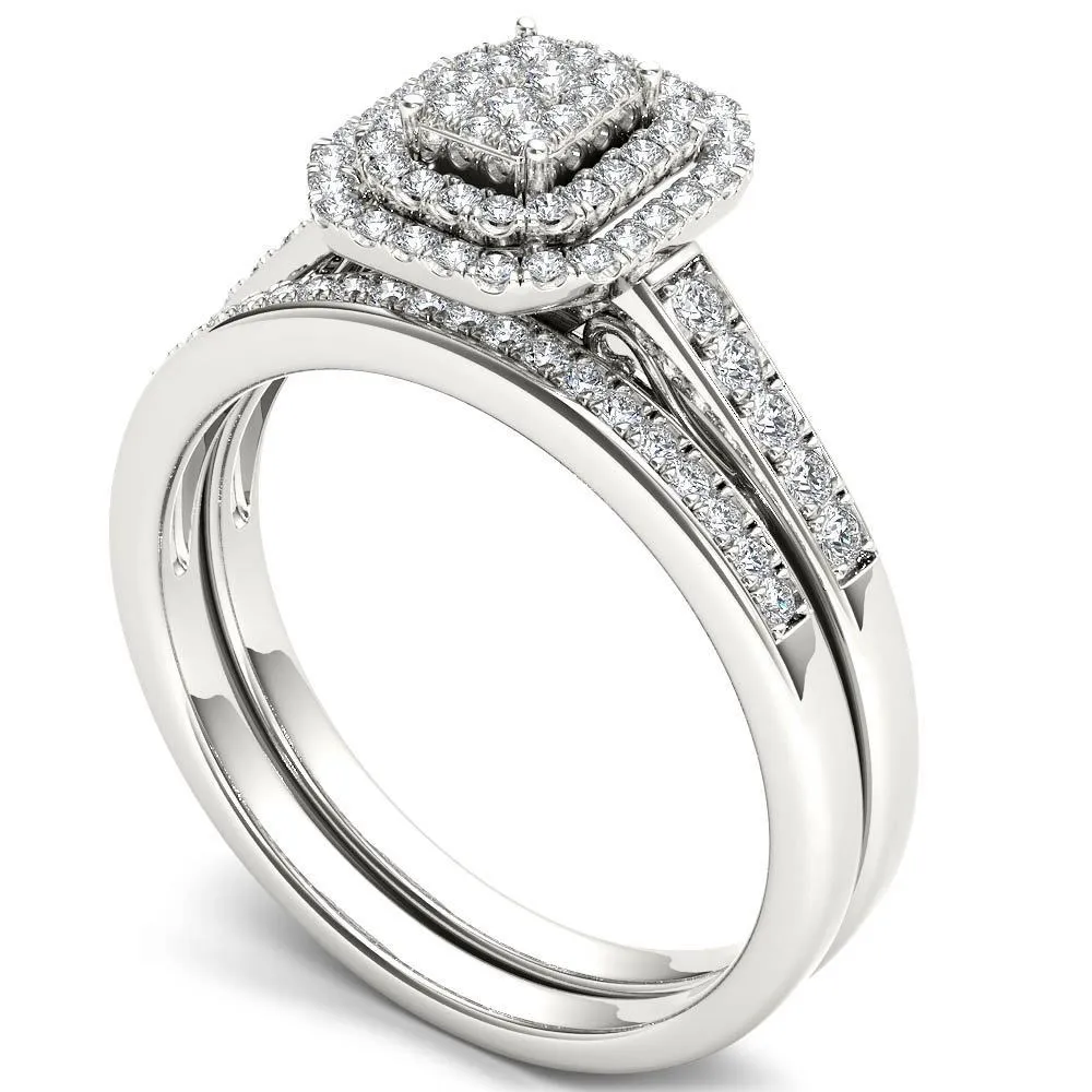 De Couer IGI Certified 14k White Gold 1/3ct TDW Diamond Cluster Halo Engagement Ring Set - White H-I sold by Zulily product image thumbnail 2