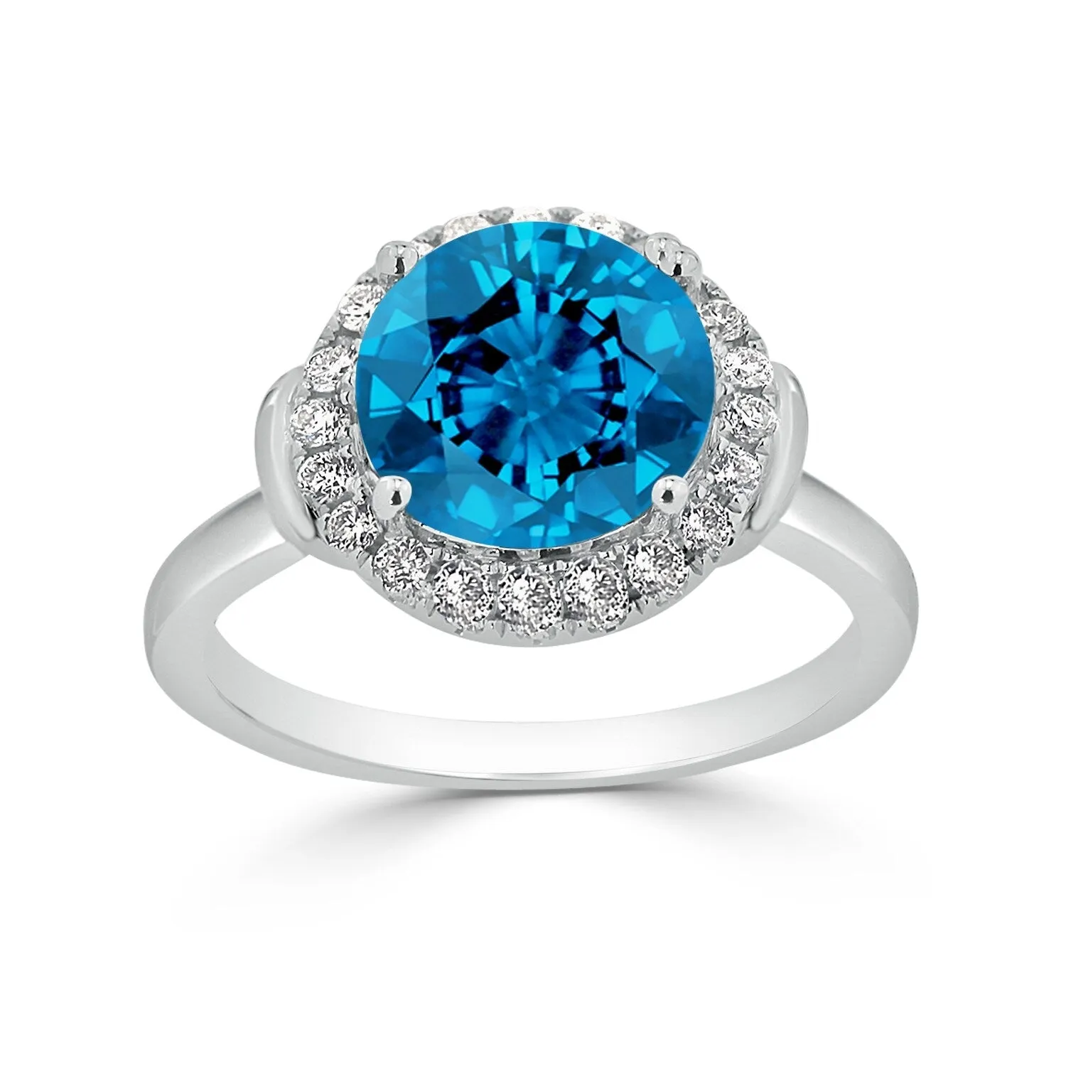 Auriya 3 5/8ct Round Swiss Blue Topaz and Halo Diamond Engagement Ring 1/4ctw 14k Gold sold by Zulily product image thumbnail 3