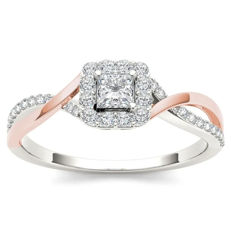 De Couer IGI Certified 10k Pink Two-Tone White Gold 1/2ct TDW Diamond Classic Criss-Cross Engagement Ring sold by Zulily