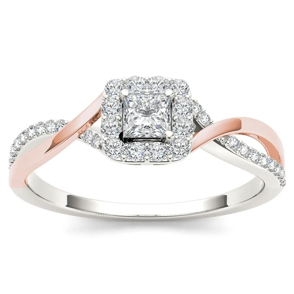 De Couer IGI Certified 10k Pink Two-Tone White Gold 1/2ct TDW Diamond Classic Criss-Cross Engagement Ring sold by Zulily