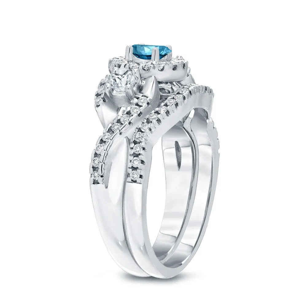 Auriya 3/4ctw Vintage Inspired Blue Halo Diamond Engagement Ring Set 14k Gold sold by Zulily product image thumbnail 5