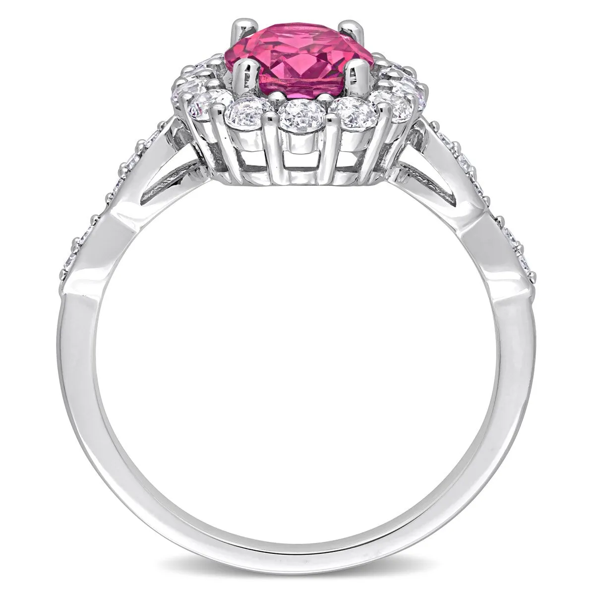 Miadora Oval-cut Pink and White Topaz with Diamond Accent Halo Cocktail Ring in 10k White Gold sold by Zulily product image thumbnail 5