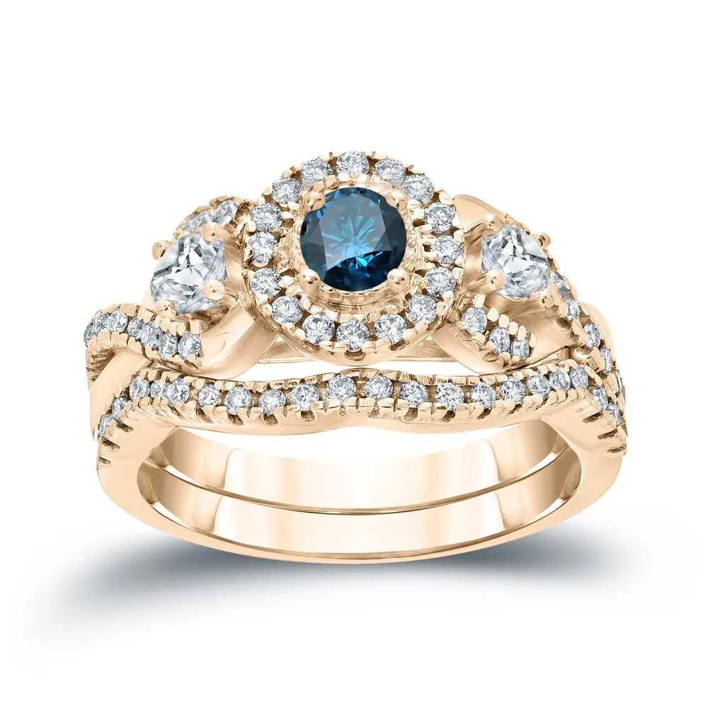 Auriya 3/4ctw Vintage Inspired Blue Halo Diamond Engagement Ring Set 14k Gold sold by Zulily product image thumbnail 2