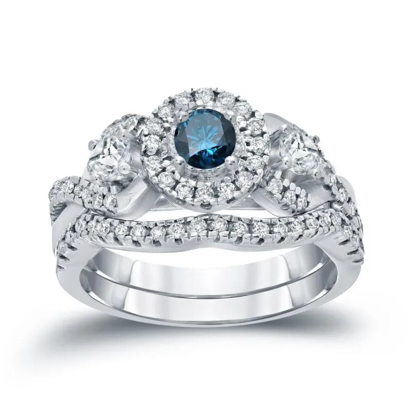 Auriya 3/4ctw Vintage Inspired Blue Halo Diamond Engagement Ring Set 14k Gold sold by Zulily