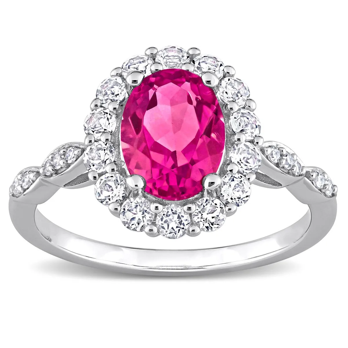 Miadora Oval-cut Pink and White Topaz with Diamond Accent Halo Cocktail Ring in 10k White Gold sold by Zulily product image thumbnail 3