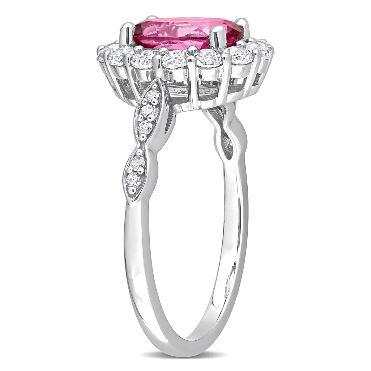 Miadora Oval-cut Pink and White Topaz with Diamond Accent Halo Cocktail Ring in 10k White Gold sold by Zulily product image thumbnail 4