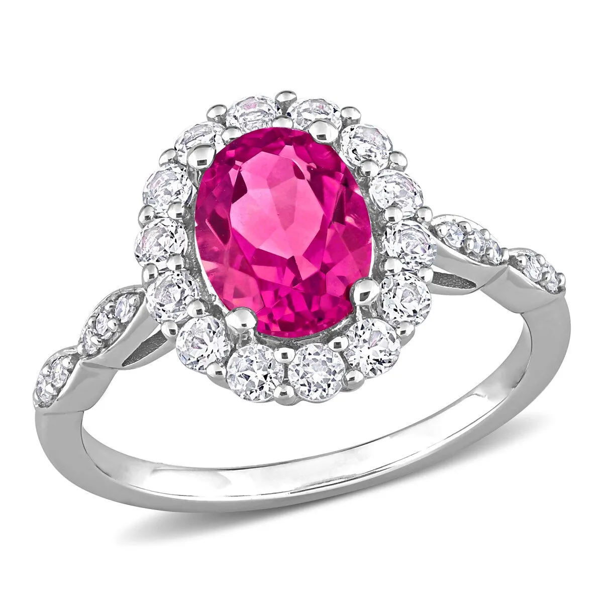 Miadora Oval-cut Pink and White Topaz with Diamond Accent Halo Cocktail Ring in 10k White Gold sold by Zulily product image thumbnail 2