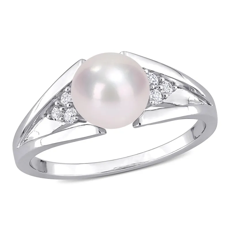 Miadora Sterling Silver Cultured Freshwater Pearl & Diamond Accent Split Shank Ring (7-7.5mm) sold by Zulily