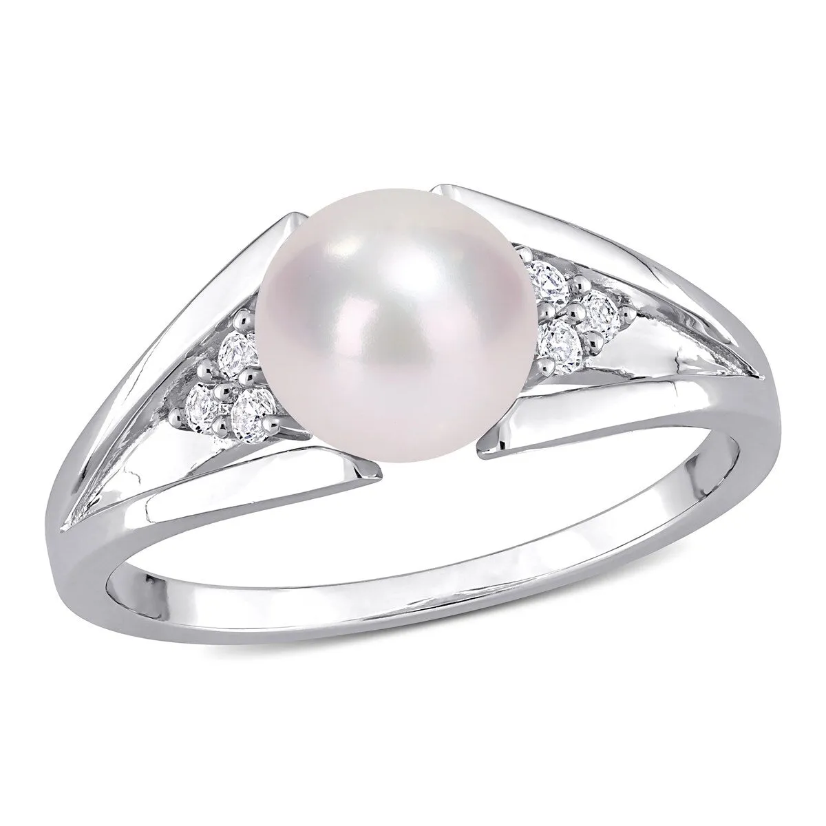Miadora Sterling Silver Cultured Freshwater Pearl & Diamond Accent Split Shank Ring (7-7.5mm) sold by Zulily