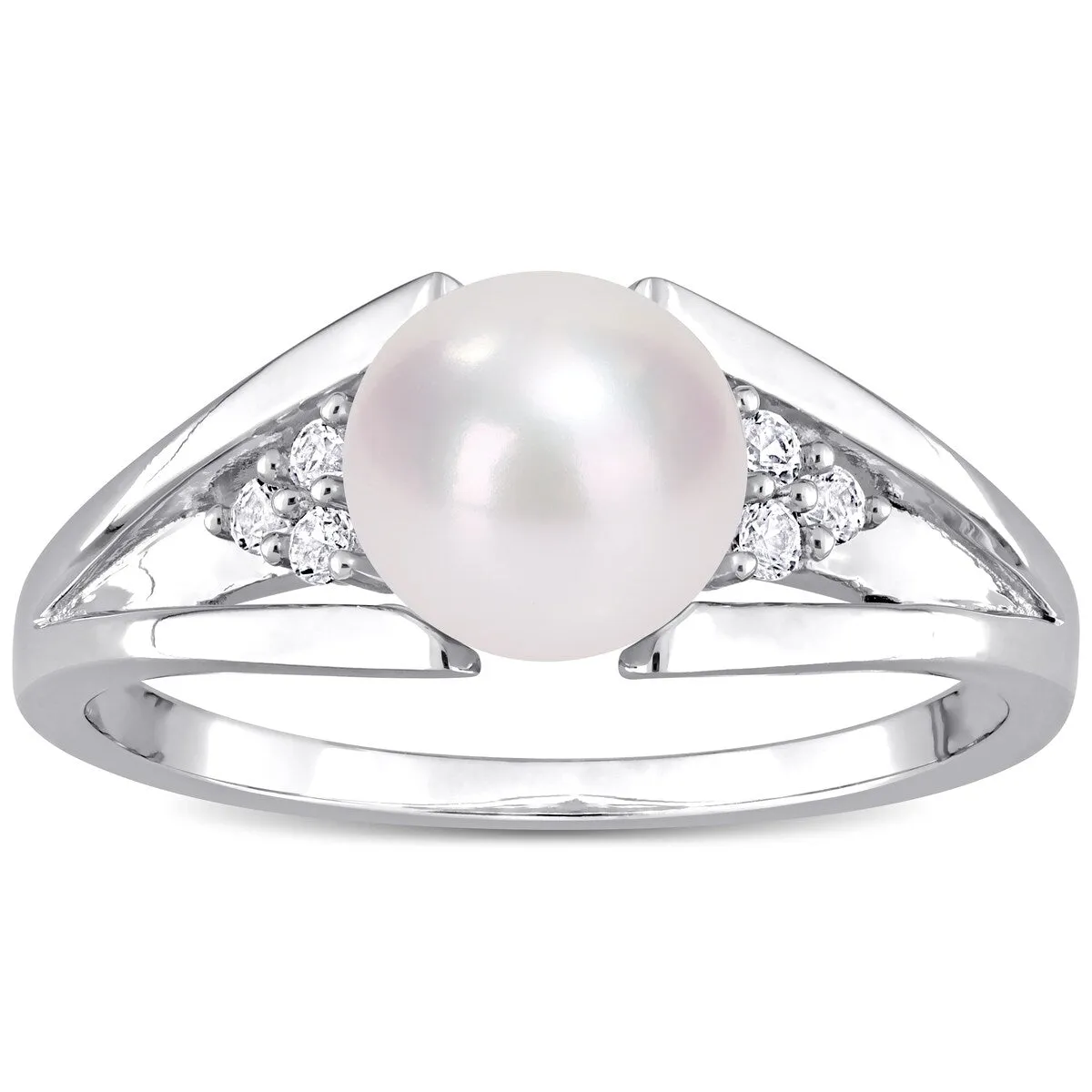 Miadora Sterling Silver Cultured Freshwater Pearl & Diamond Accent Split Shank Ring (7-7.5mm) sold by Zulily product image thumbnail 3