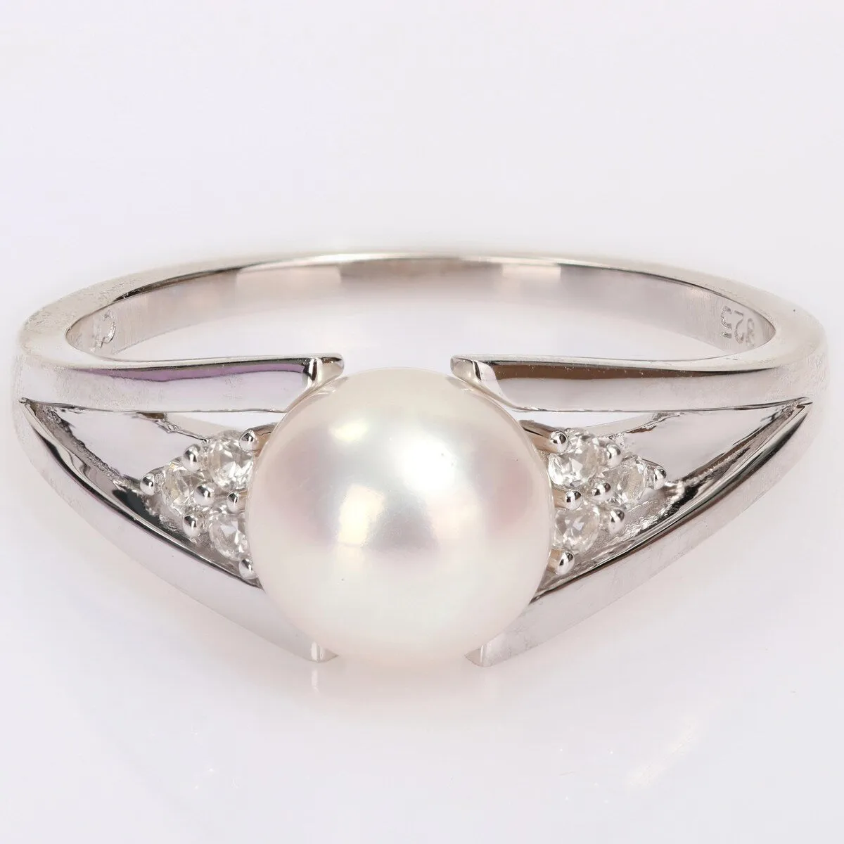 Miadora Sterling Silver Cultured Freshwater Pearl & Diamond Accent Split Shank Ring (7-7.5mm) sold by Zulily product image thumbnail 2