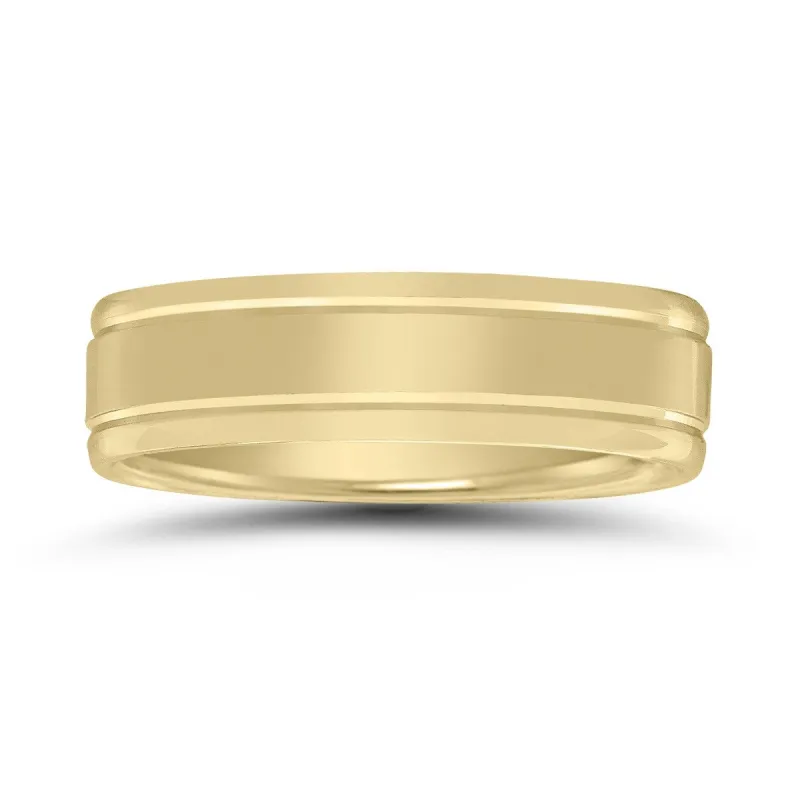 Men's 6mm Wedding Band with High Polished Finish and Grooves in 10K Yellow Gold sold by Zulily