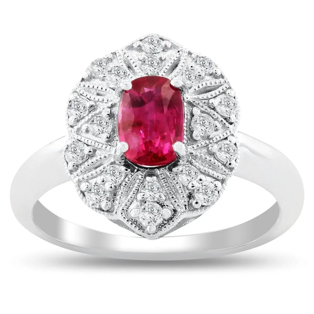 Auriya Platinum Vintage 1 1/10ct Oval-Cut Ruby and 1/3ct TDW Diamond Halo Engagement Ring sold by Zulily