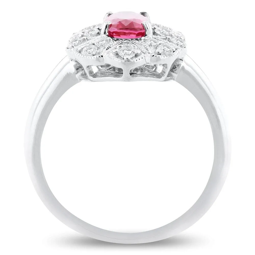Auriya Platinum Vintage 1 1/10ct Oval-Cut Ruby and 1/3ct TDW Diamond Halo Engagement Ring sold by Zulily product image thumbnail 4
