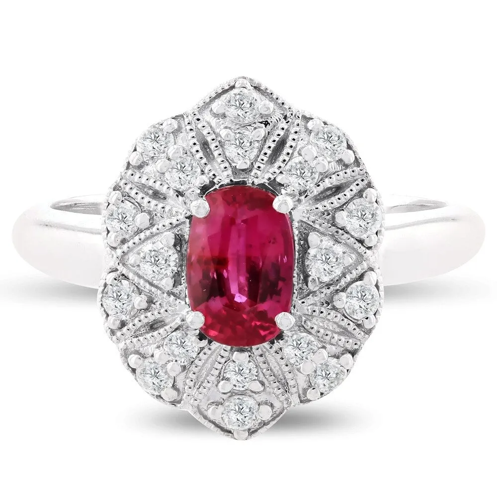 Auriya Platinum Vintage 1 1/10ct Oval-Cut Ruby and 1/3ct TDW Diamond Halo Engagement Ring sold by Zulily product image thumbnail 2