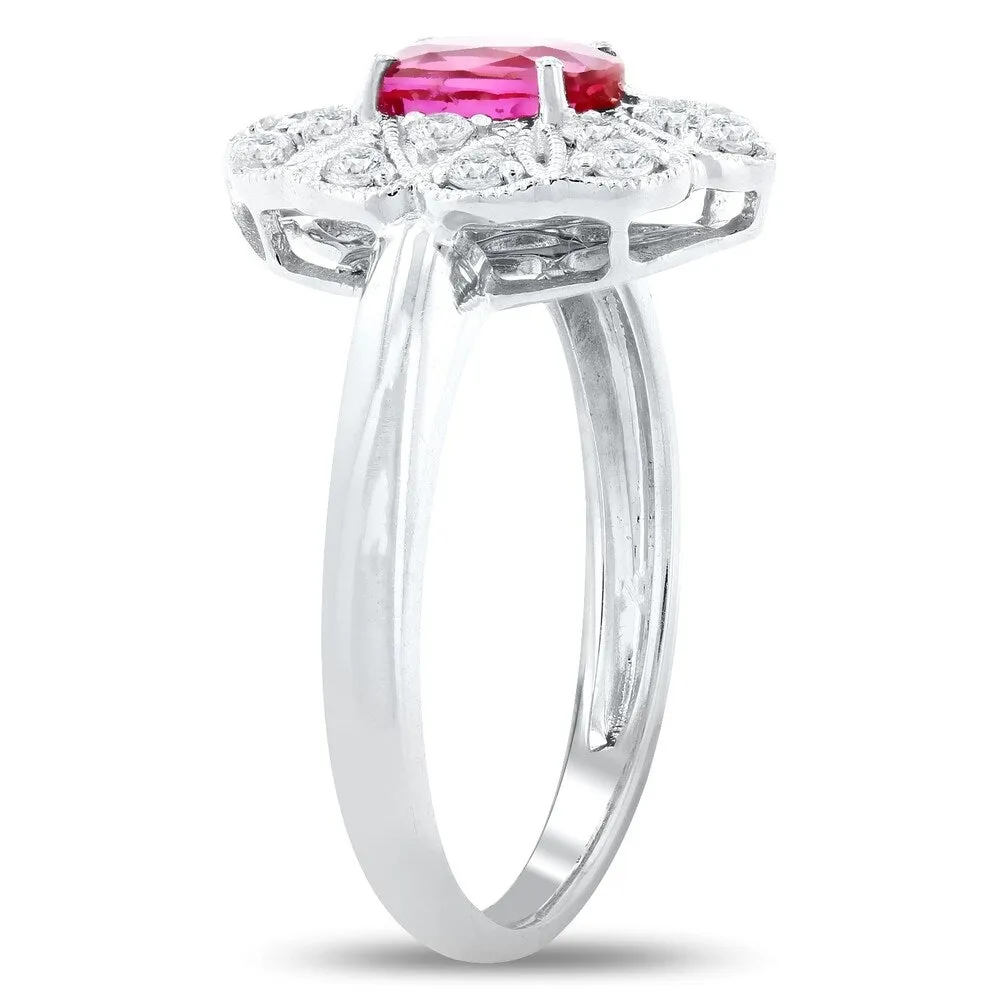 Auriya Platinum Vintage 1 1/10ct Oval-Cut Ruby and 1/3ct TDW Diamond Halo Engagement Ring sold by Zulily product image thumbnail 3