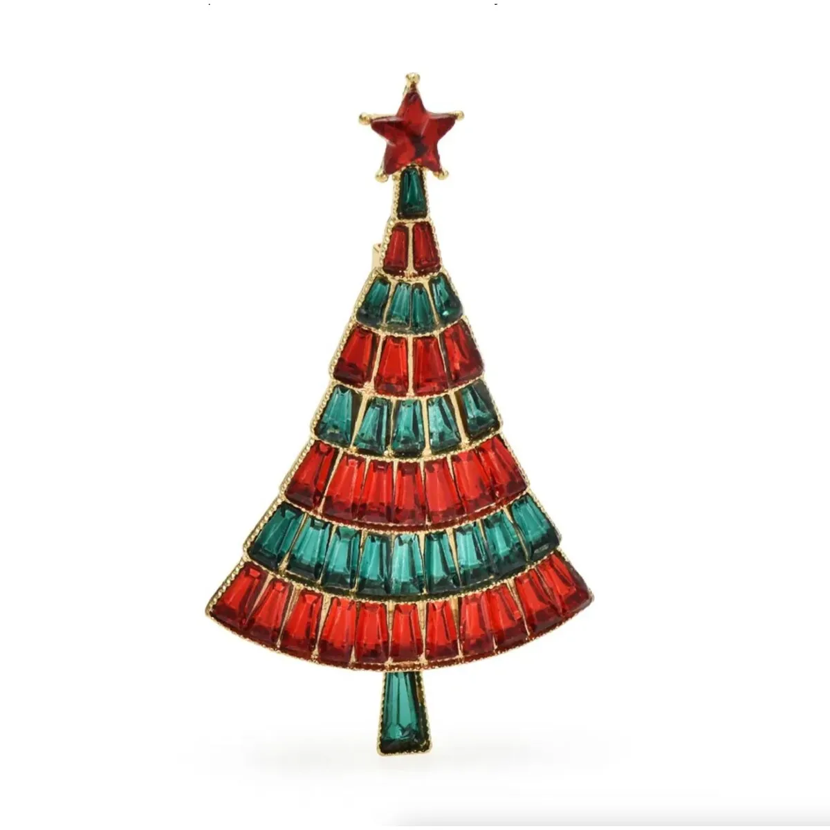Don't AsK Goldtone Red and Green Crystal Christmas Tree Brooch Pin sold by Zulily