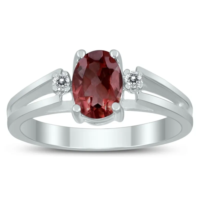 7X5MM Garnet and Diamond Open Three Stone Ring in 10K White Gold sold by Zulily