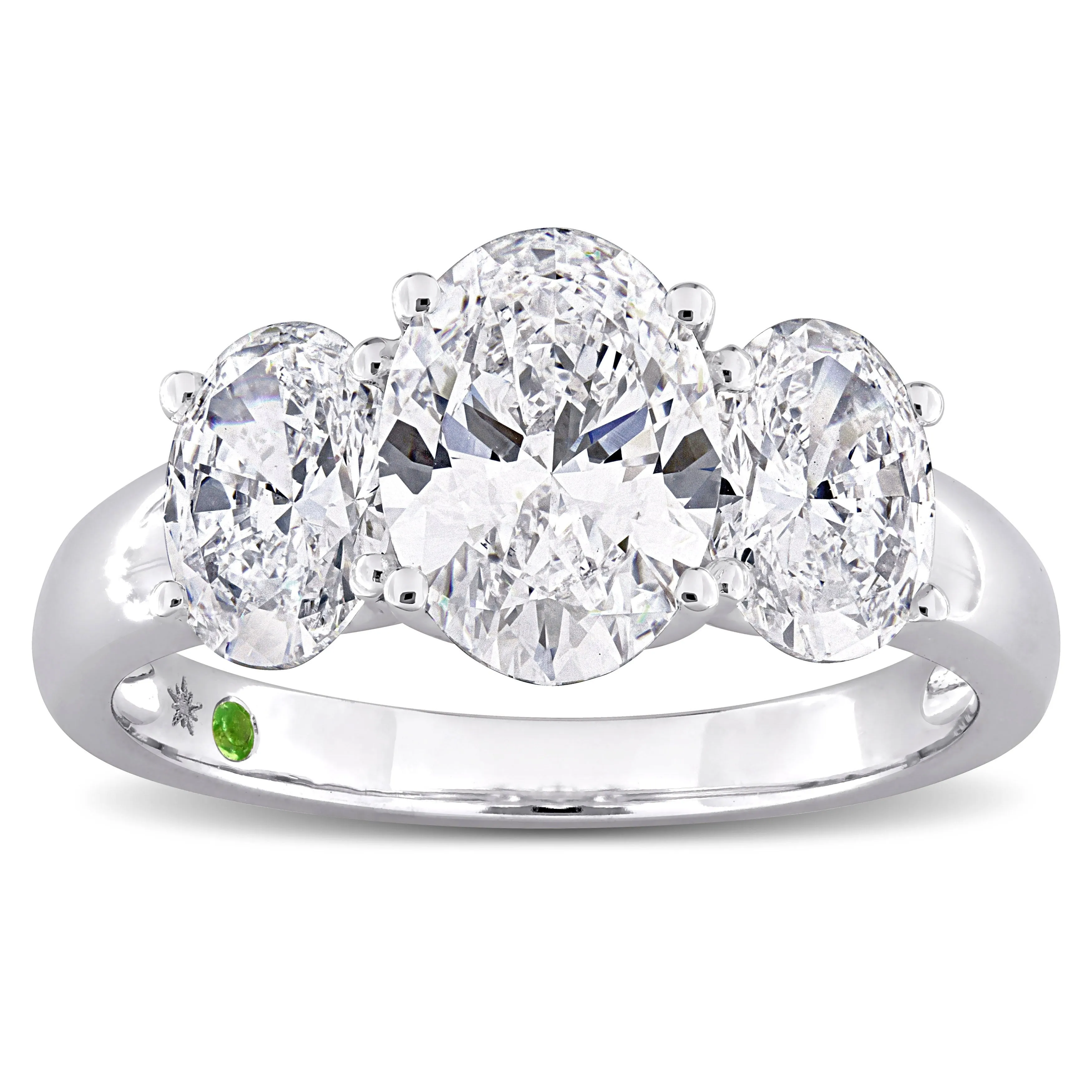 Created Forever 3ct TDW Oval-Cut Lab-Grown Diamond and Tsavorite Accent 3-Stone Ring in 14k White Gold sold by Zulily product image thumbnail 2