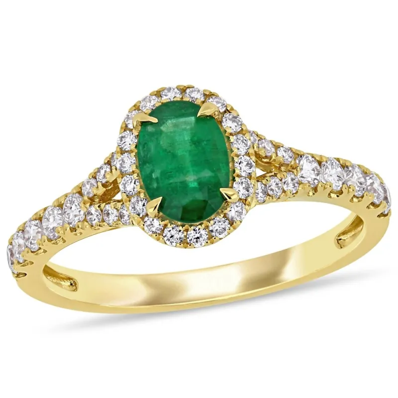 Miadora 14k Yellow Gold Oval-cut Emerald & 2/5ct TDW Diamond Halo Engagement Ring sold by Zulily