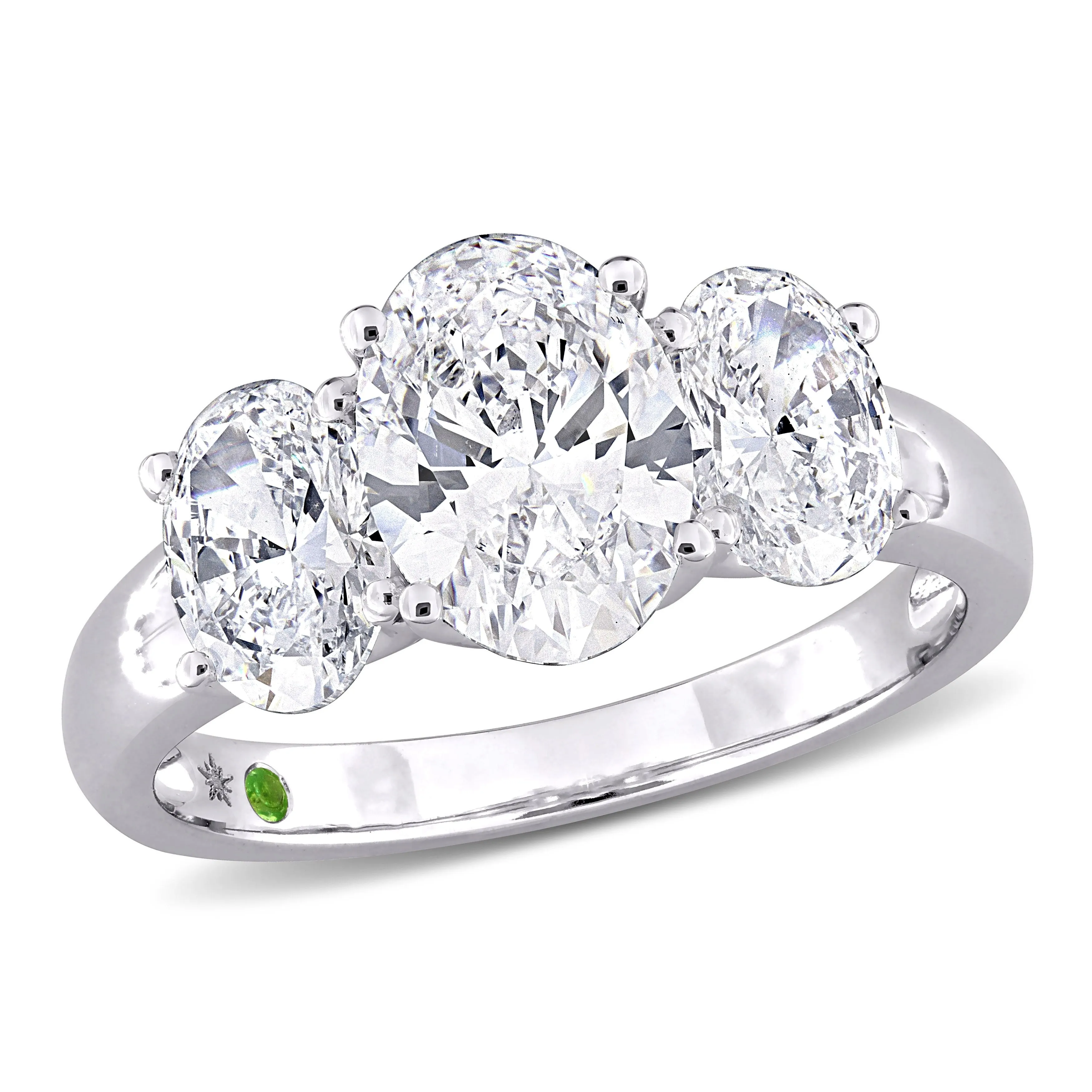 Created Forever 3ct TDW Oval-Cut Lab-Grown Diamond and Tsavorite Accent 3-Stone Ring in 14k White Gold sold by Zulily