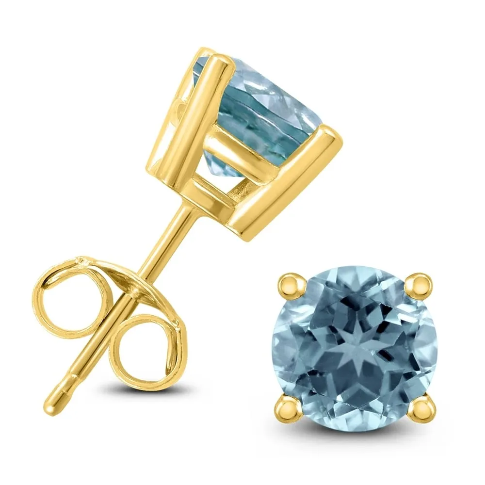 14K Yellow Gold 4MM Round Aquamarine Earrings sold by Zulily