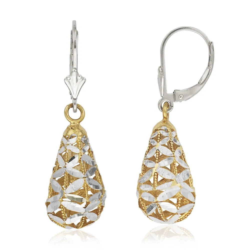 Curata Sterling Silver Bold Pear-shape Dimensional Bird-cage Leverback Earrings - White sold by Zulily product image thumbnail 3